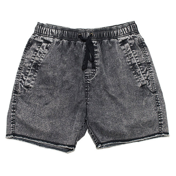 DENIM ELASTIC SHORTS - BLACK ACID