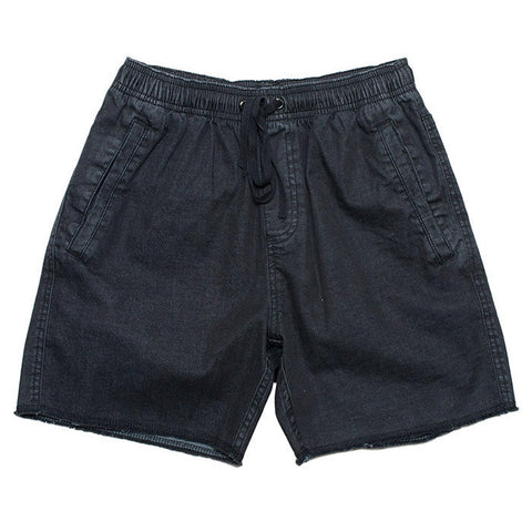 Afends Elastic Denim Shorts - 17" Elastic Waist Walkshorts - Faded Black