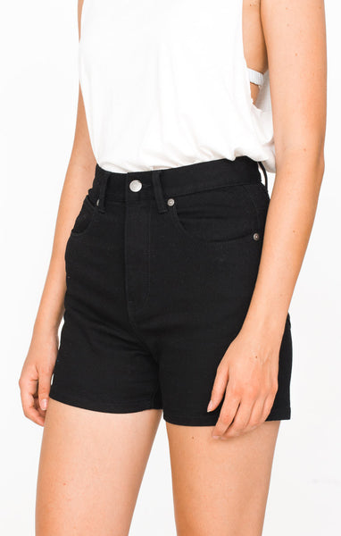 Afends Nineties - High Waist Denim Shorts - Black