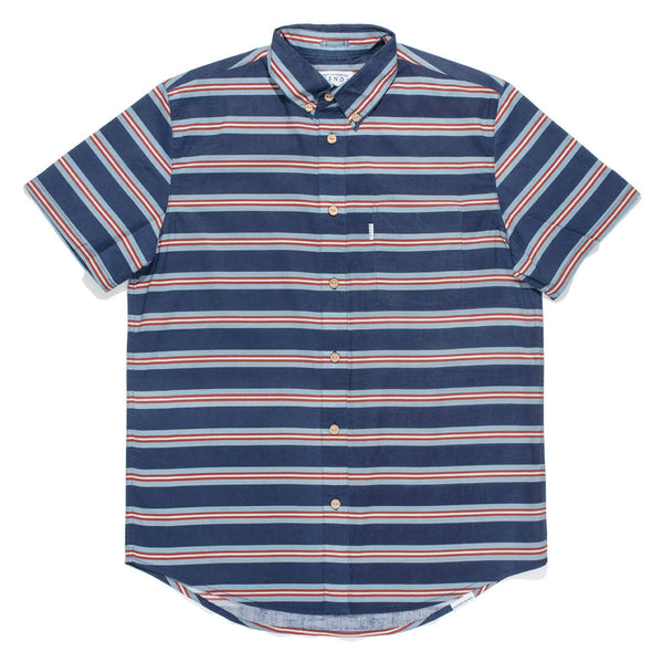 Afends Bristle - Short Sleeve Shirt - Navy Stripe