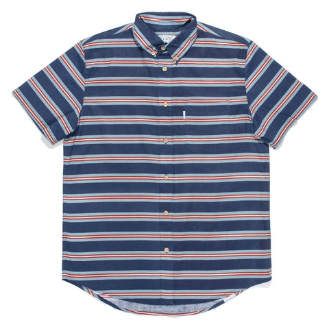 Afends Bristle - Short Sleeve Shirt - Navy Stripe
