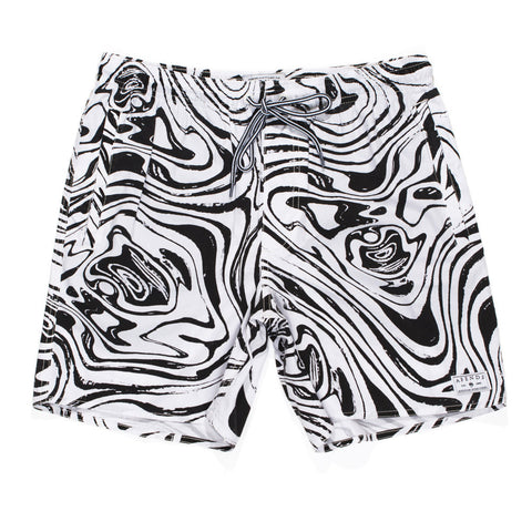 Afends Baywatch Warp - 15.5" Elastic Waist Swim Shorts - Warp