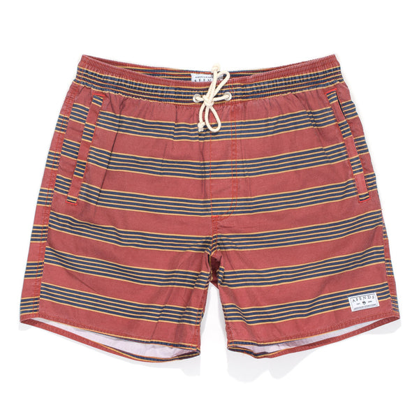 Afends Baywatch Red Stripe - 15.5" Elastic Waist Swim Shorts - Red Stripe
