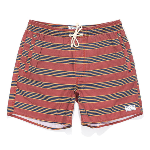 Afends Baywatch Red Stripe - 15.5" Elastic Waist Swim Shorts - Red Stripe