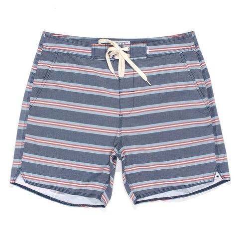 Afends Navy Stripe - 16.5" Fixed Waist Pockets Swim Shorts - Navy Stripe