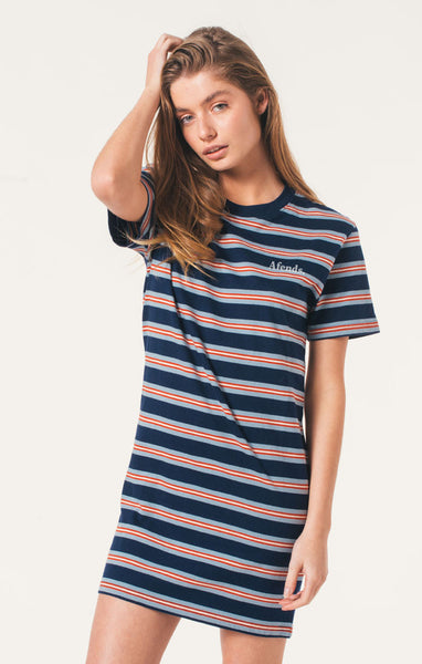 Afends Nik - Tee Dress - Navy Stripe