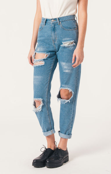 Afends Beat Luckies - High Waisted Slim Jeans - Stone Blue