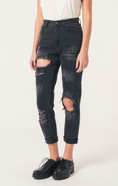 Afends Beat Luckies - High Waisted Slim Jeans - Stone Black