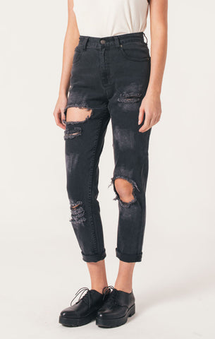 Afends Beat Luckies - High Waisted Slim Jeans - Stone Black