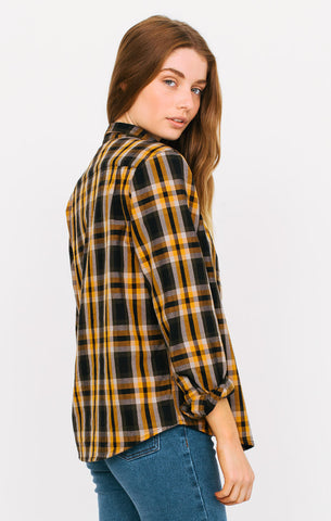 Afends Ginger - Long Sleeve Shirt - Plaid Mustard
