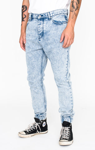 Afends Reclaim Denim pants - Elastic Ankle Pants - Blue Acid