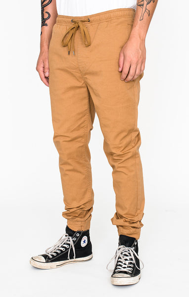 Afends Hammer Pants - Elastic Waist Beach Pant - Bone Brown