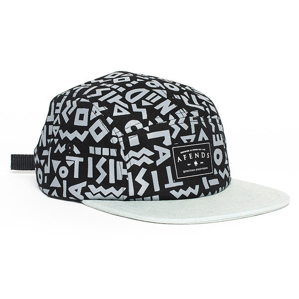 Afends Twill Bill - 5 Panel Hat - Black Geo